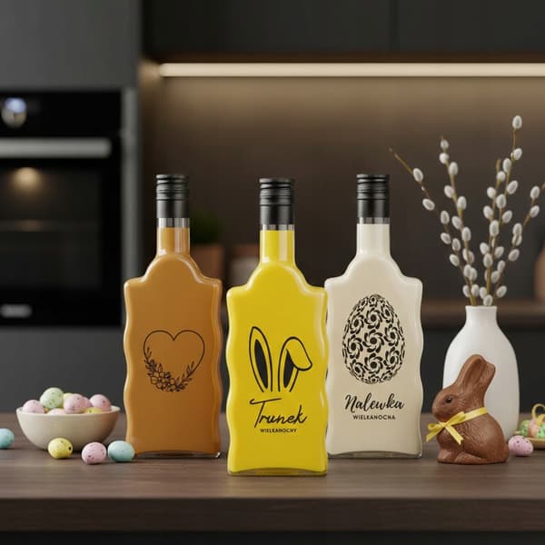 5x Påskeglasflasker Wave 500ml med print til likørgave