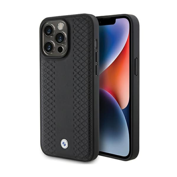 BMW Læder Diamantmønster - iPhone 15 Pro Etui (Sort)