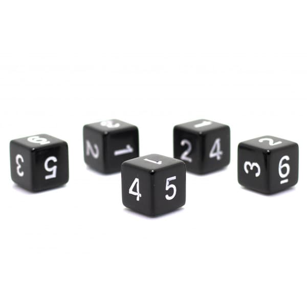 1,6 cm RPG sort sekssidet D6 terning