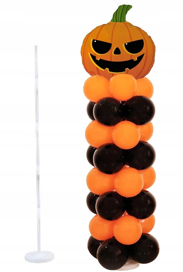 Halloween asettelu pystytuki pylväs ja ilmapallot musta oranssi pumpulla