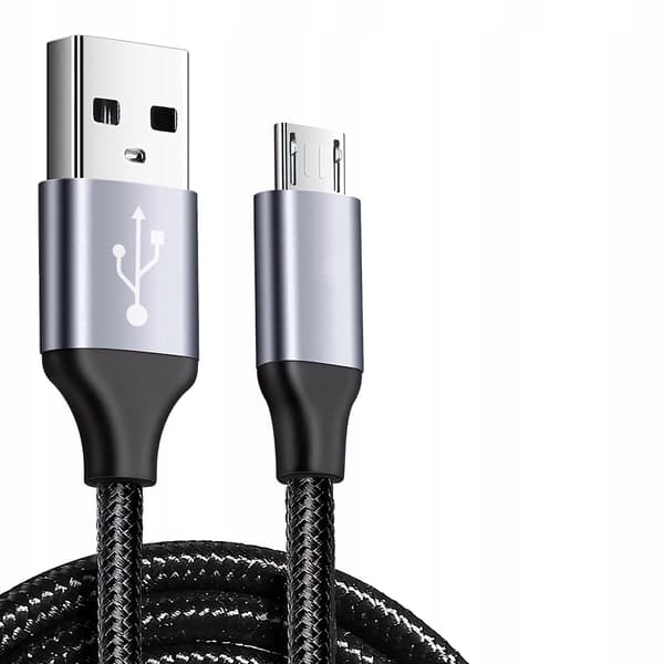 USB - microUSB 2.0 KABEL, FORSTÆRKET, HOLDBART, LANGT, 2m FLETTET