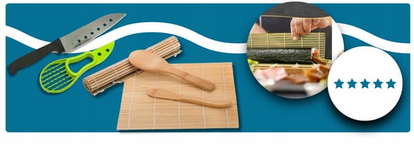 Sæt med SUSHIMASKINE med ROLLER BAZOOKA MAT sushitilbehør