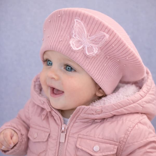 Pigebaskerhat 46-50 sommerfugleperler elegant FORÅRSLYS ROSA