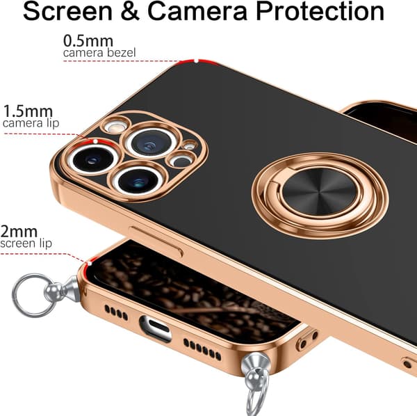 SORT ETUI TIL APPLE IPHONE 13 PRO MAX 6,7" GULDRAMM SILIKONERING