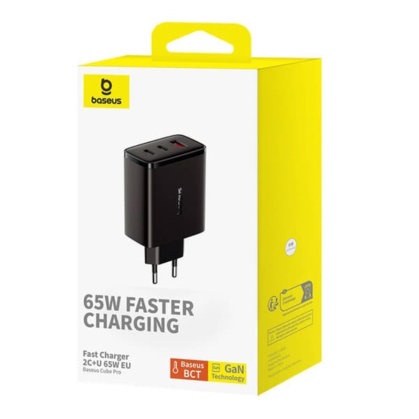 Baseus OS-Cube Pro 2xUSB-C + USB vægoplader, 65W (sort)