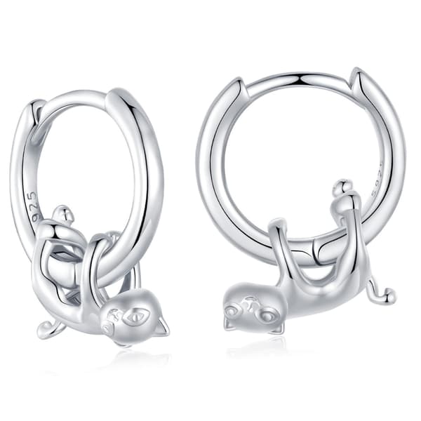 Silverörhängen med hängande katter, ringar, spännen, silver 925