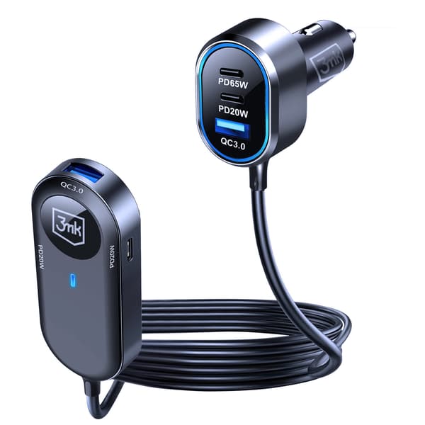 3mk Dobbelt Biloplader 135W PD QC PPS USB 2A4C Sort/Grå