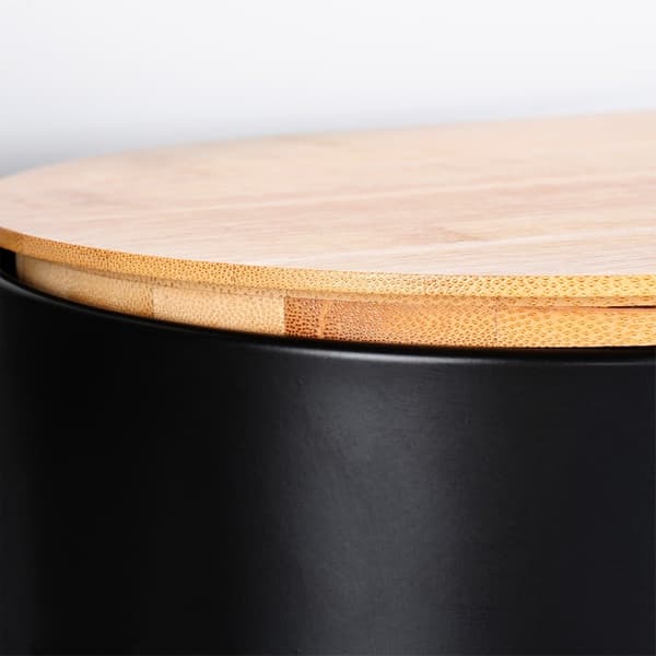 Sort stålbrødkasse med træplade 34x18,5x15,5 cm