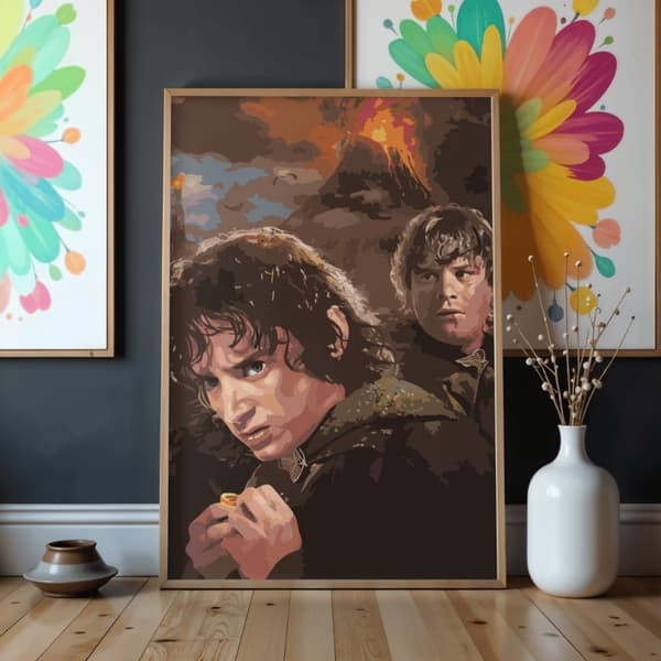 Måla efter siffror-tavel med ram Frodo och Sam Sagan om ringen 50x70cm