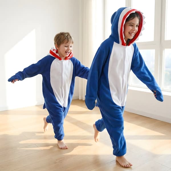 Kigurumi-pyjamas marinblå haj barn 125-135 cm