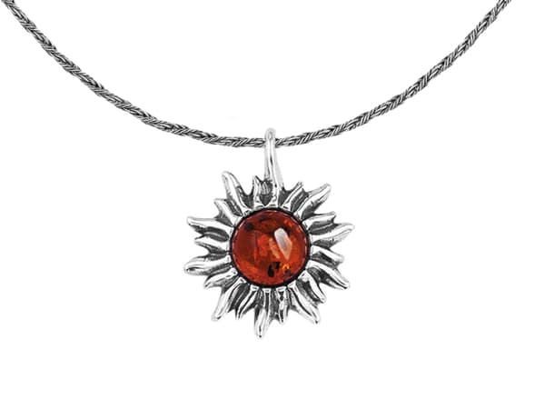 Kort sølvoxideret solamulethalskæde med ravsølv 45 cm