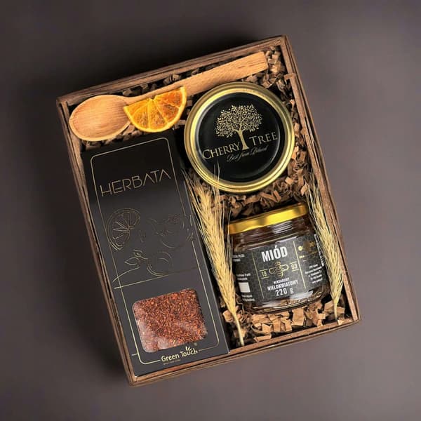 Set Presentkorg Gåva Te Honung Körsbärssylt Present Låda