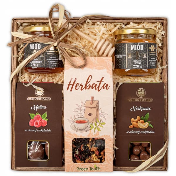 Lahjakori mesiä hedelmäpähkinäsekoitusta ja tee