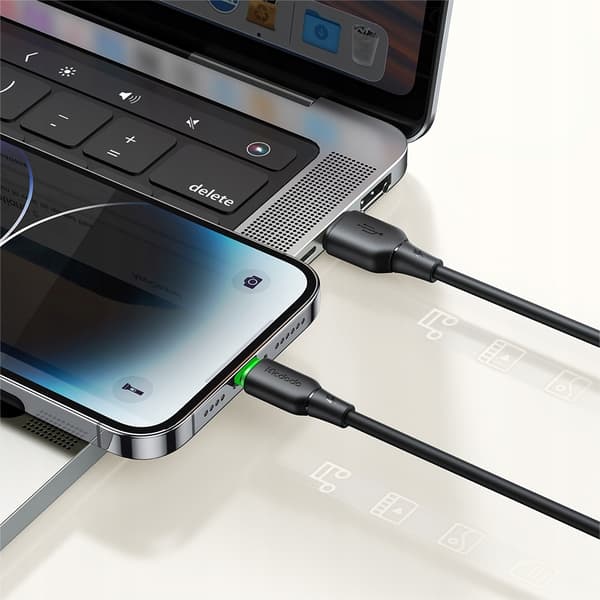 MCDODO Laturi USB Lightning -kaapeli iPhonelle 1M LED musta