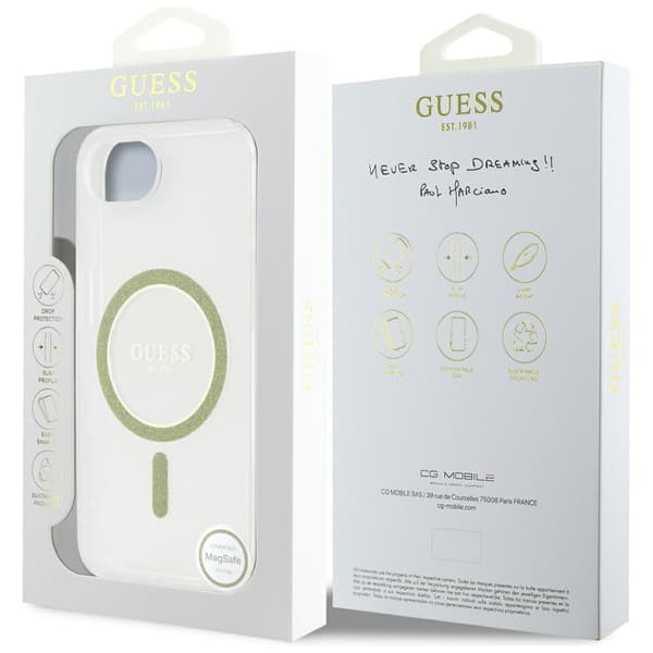 Guess IML Glitter Circle MagSafe-etui til iPhone 16e – klart