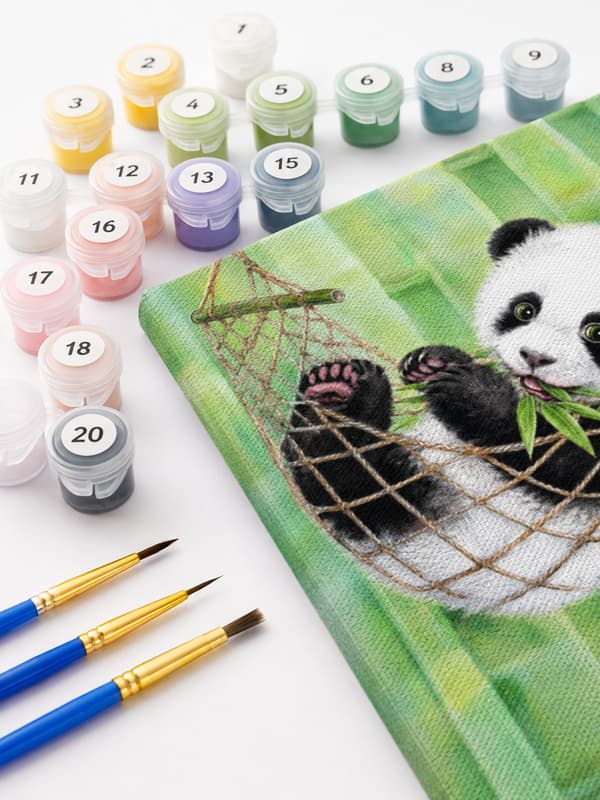 Målning med siffror med ram söt panda 50x40 cm