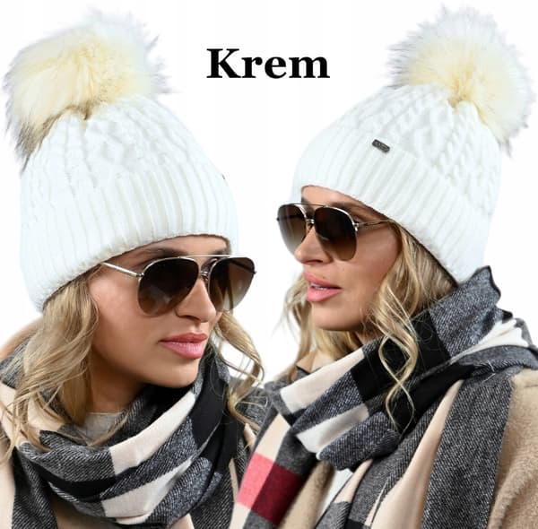 Vintermössa varm dammössa med pompom tjock moderiktig flera färger