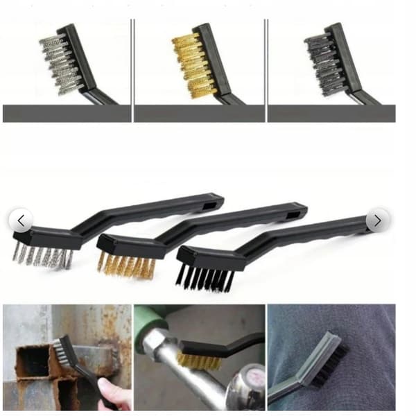 Sæt med 3 børster (stål, messing, nylon) til rengøring 166 mm