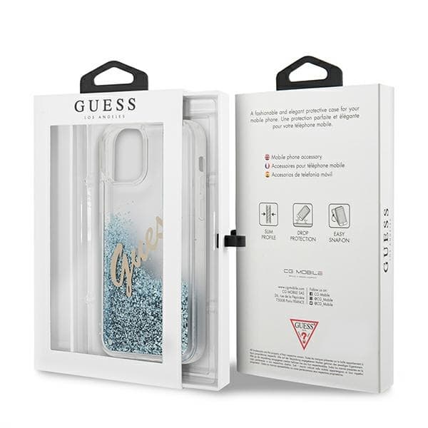 Guess GUHCP12LGLVSBL iPhone 12 Pro Max6,7 sininen/sininen kovakuori Glitter Vintage Script