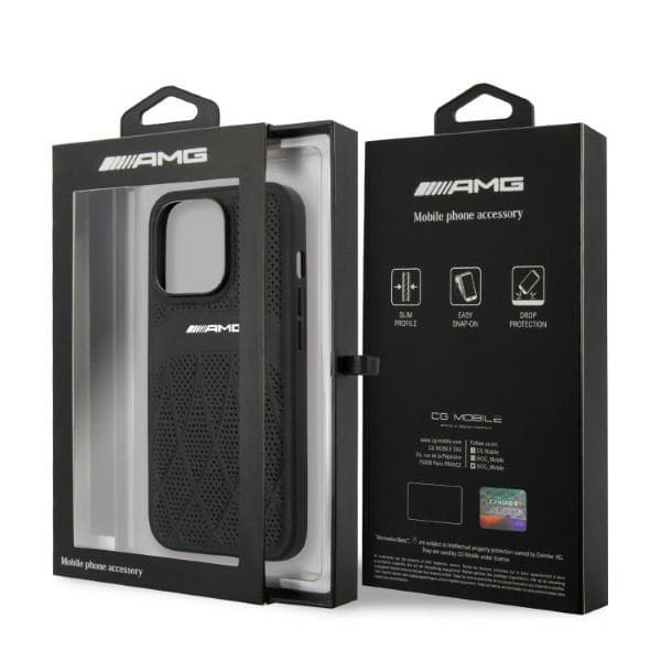 AMG AMHCP13LOSDBK iPhone 13 Pro / 136.1 sort/sort hårdt cover læder buede linjer