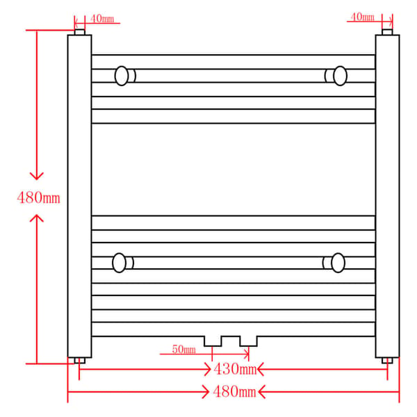 Badrumsradiator, rak, 480 x 480 mm