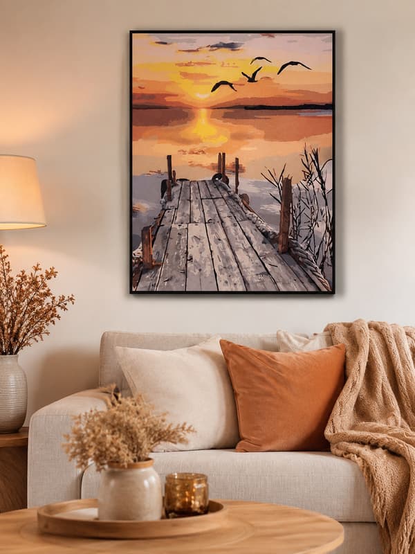 Målning med siffror bro vid solnedgång 40x50cm
