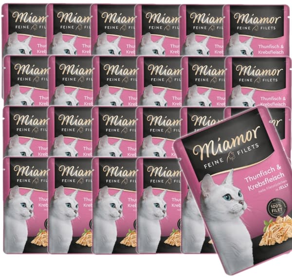Vådfoder til katte MIAMOR Feine Filets tun med krabbe i pose 24 x 100 g