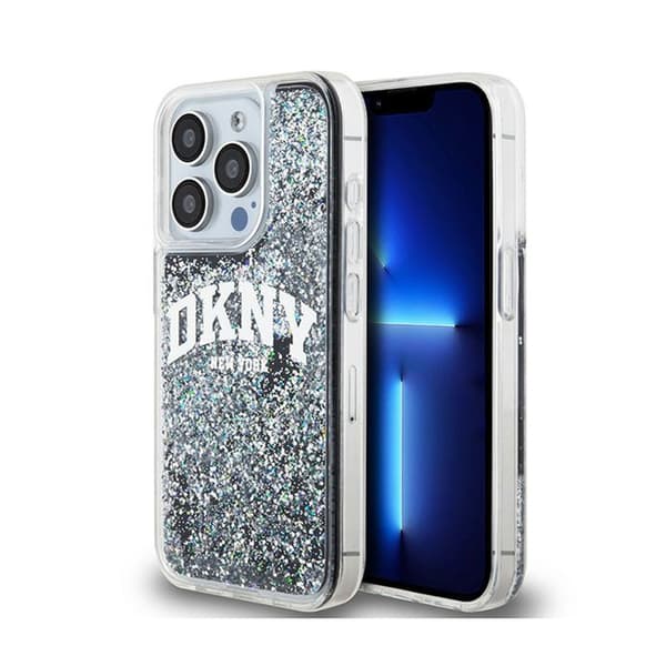 DKNY Liquid Glitter Stort Logo - iPhone 15 Pro Etui (Sort)