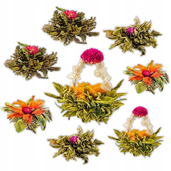 Set med blommande teer, 4 sorter, 2 stycken var