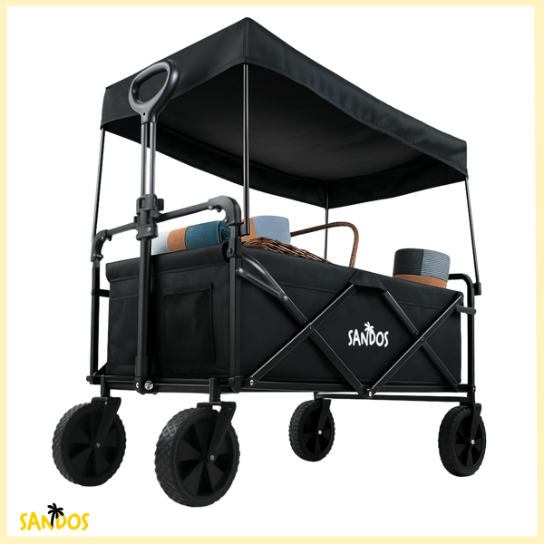 Strandklapvogn med kaleche, trailer, 100 kg, sort, foldbar, til strandferier