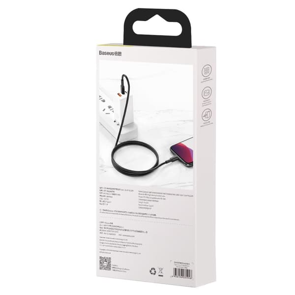Baseus High Density Braided USB-C - Lightning -kaapeli, 20W, 5A, PD, 1m (musta)