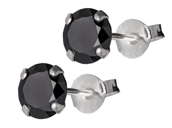 Sølvøreringe med cubic zircons sorte dameørestikker 6 mm sølv 925