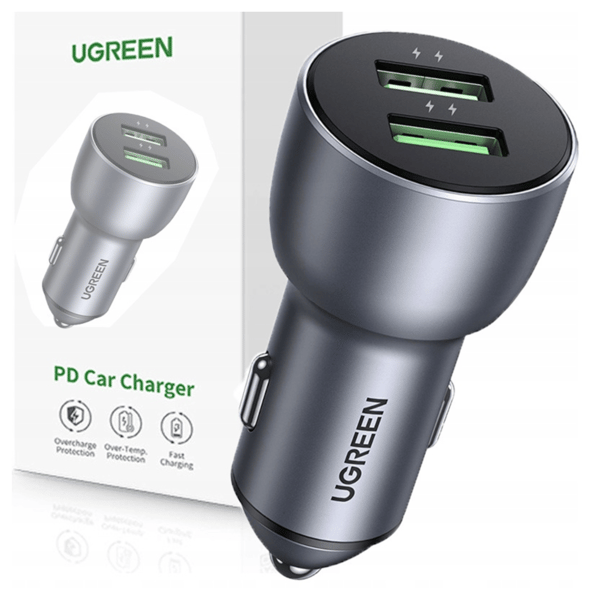 UGREEN CD213 QC 3.0 billaddare, 2xUSB, 36W (grå)
