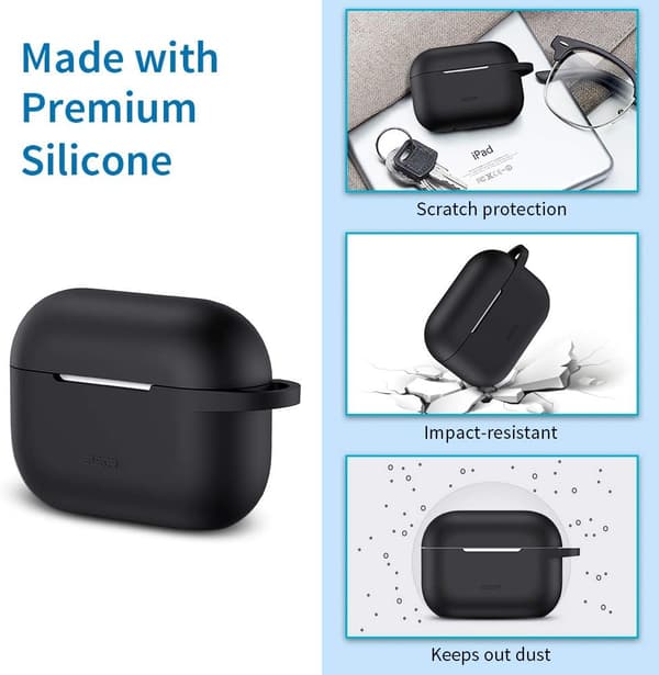 AIRPODS PRO 2/3 2019 ETUI SORT SILIKONE HOLDBART + KARABIN