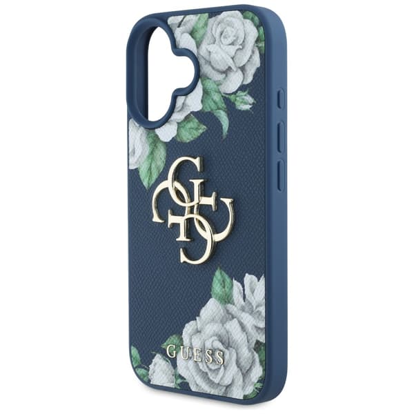 Guess Grained Roses Big 4G logo cover til iPhone 16 blå