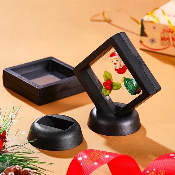 Gaveæske til mønter og smykker 3D display sort 7 cm med base