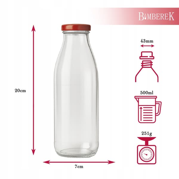 10x KUBUŚ Juiceflaskor 500ml Glasjuiceflaska + Kork Ø43 0,5l