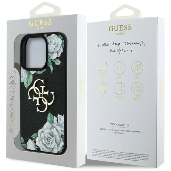 Guess Grained Roses Big 4G logo cover til iPhone 16 Pro Max sort