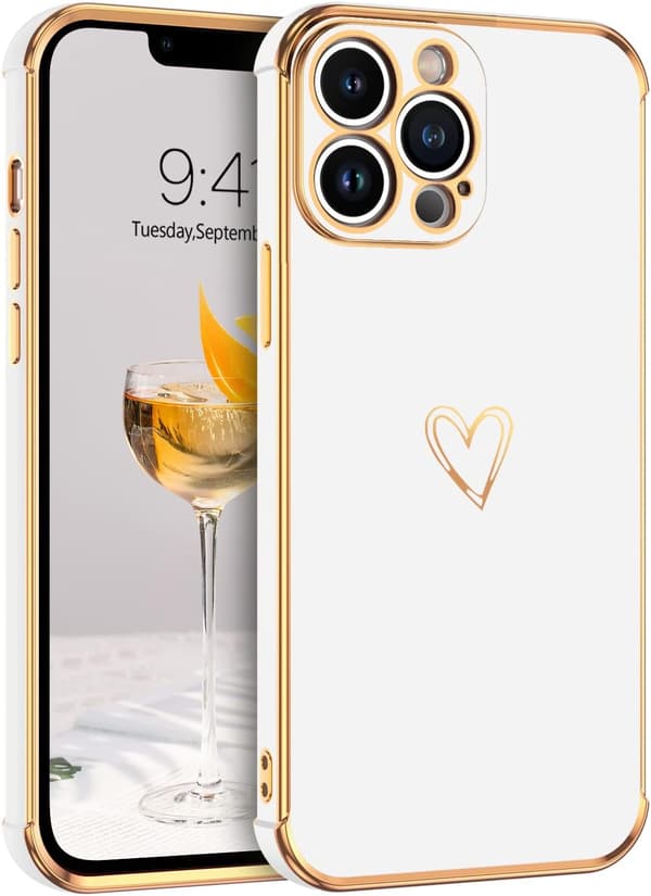 APPLE IPHONE 13 PRO SILIKONE ETUI HVIDGULD TILBEHØR HJERTE A2483