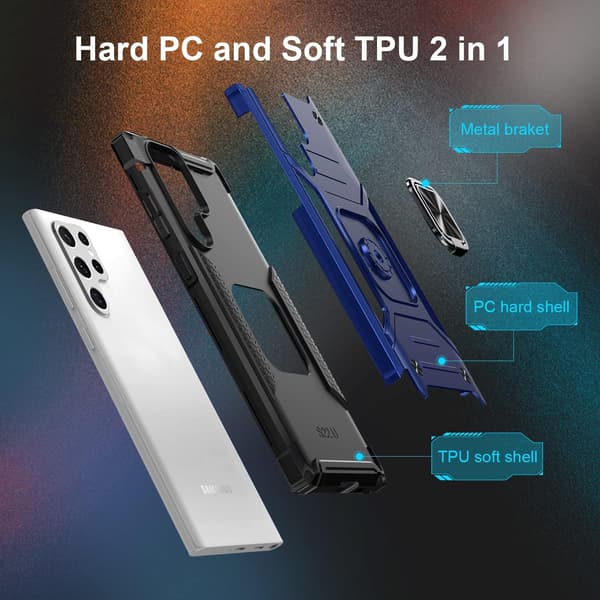 ETUI TIL SAMSUNG S22 ULTRA BLÅ ARMOR MAGNETRINGHOLDER
