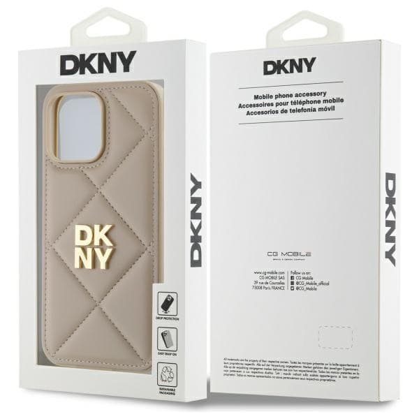 DKNY DKHCP14LPQDSLE iPhone 14 Pro 6.1 Beige Quiltet Stack Logo