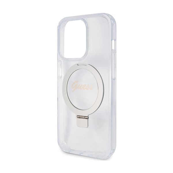 Guess Ring Stand Script Glitter MagSafe - iPhone 15 Pro cover (gennemsigtigt)
