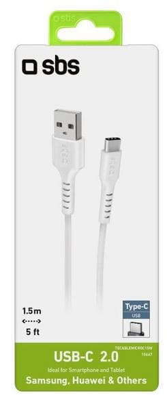 SBS Resedatakabel USB 2.0 - Typ C 1,5m Vit