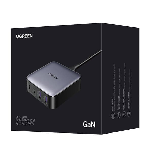 UGREEN CD327 Nexode-seinälaturi, 2x USB-C, 2x USB-A, GaN, 65W (harmaa)