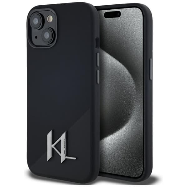 Karl Lagerfeld Silicone Shadow Metal Initial MagSafe - Etui til iPhone 15 (Sort)