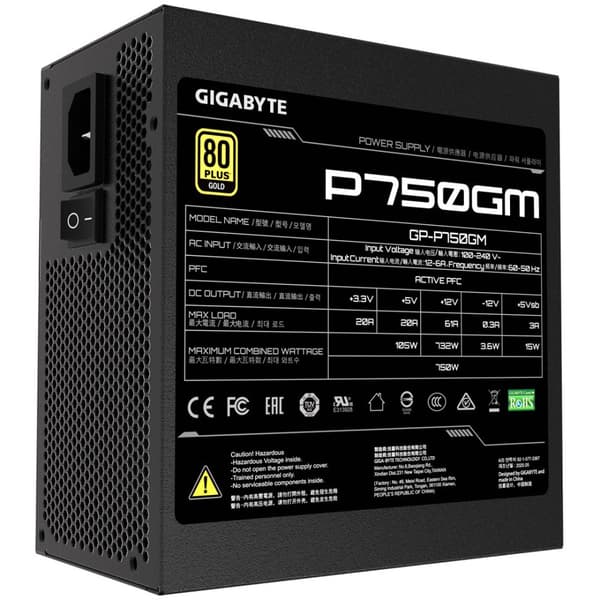 Gigabyte GP-P750GM computerstrømforsyning, 750 W, ATX, sort