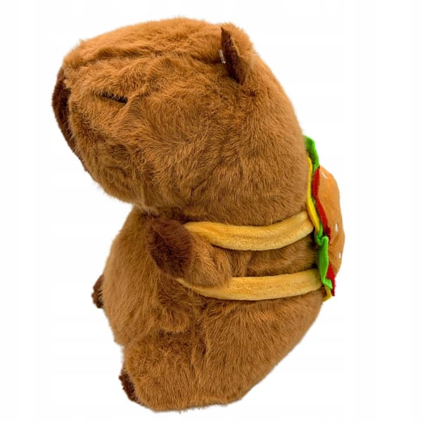 Kapybara-pehmolelu repulla ja hampurilaispehmolelulla 25 cm