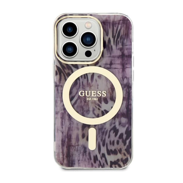 Guess Leopard MagSafe – iPhone 14 Pro-skal (rosa)