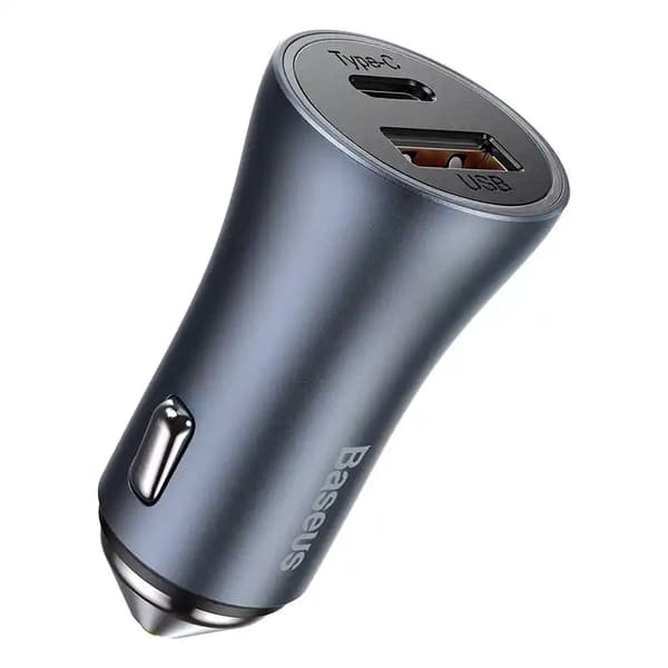 Baseus Golden Contactor Pro biloplader, USB + USB-C, QC4.0+, PD, SCP, 40W (grå) + USB-C til iPhone-kabel 1m (sort)