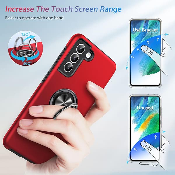 SKAL TILL SAMSUNG GALAXY S22+ RÖTT MED RING SATIN SOLID HÅLLARE